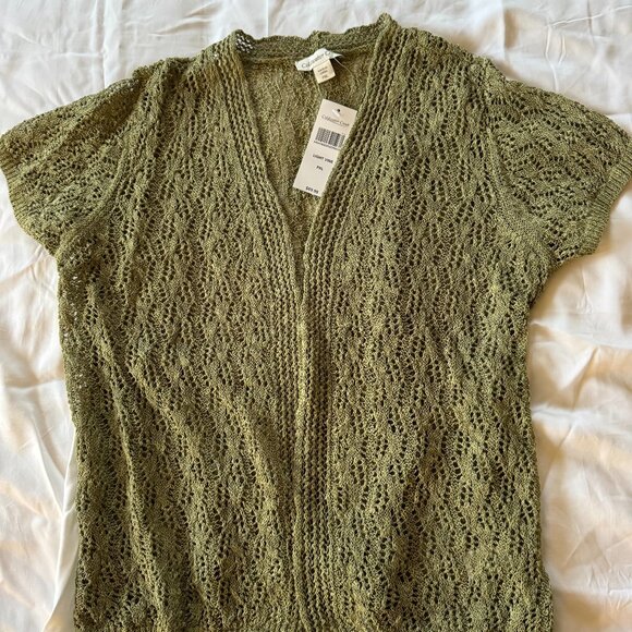 NWT Coldwater Creek Women’s Linen/Cotton Crochet Sweater Shrug, Light Vine, PXL - Picture 1 of 10